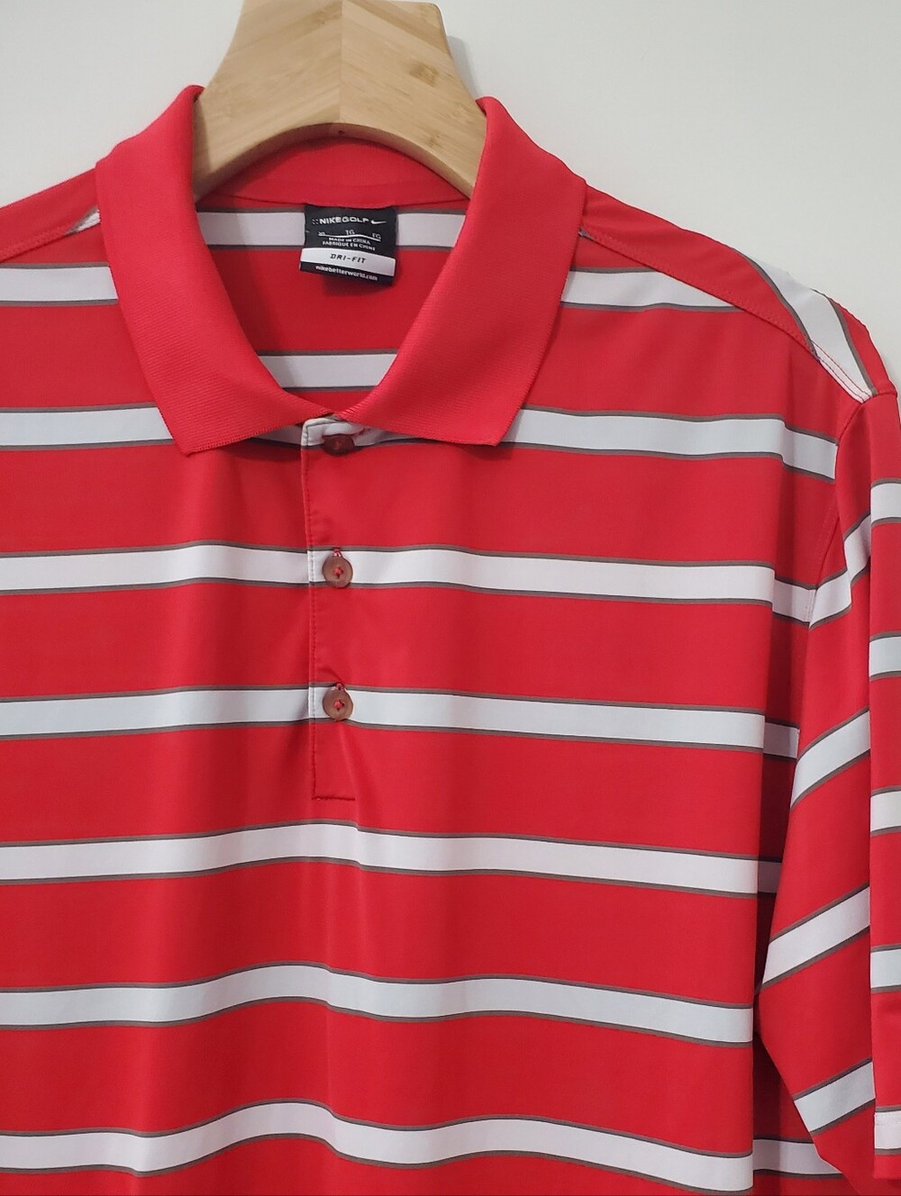 Nike Golf Dri Fit Polo Shirt Red Stripe Mens XL